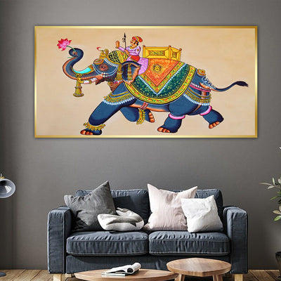 Madhubani  Elephants Canvas Floating Frame Wall Painting