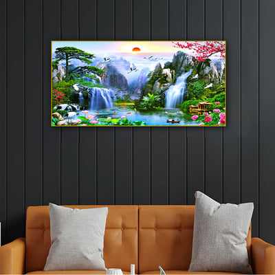 Mountain Waterfall Scenery Canvas Floating Frame Wall Painting