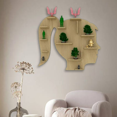 Oak Finish Girl Face Shaped Wall Shelf