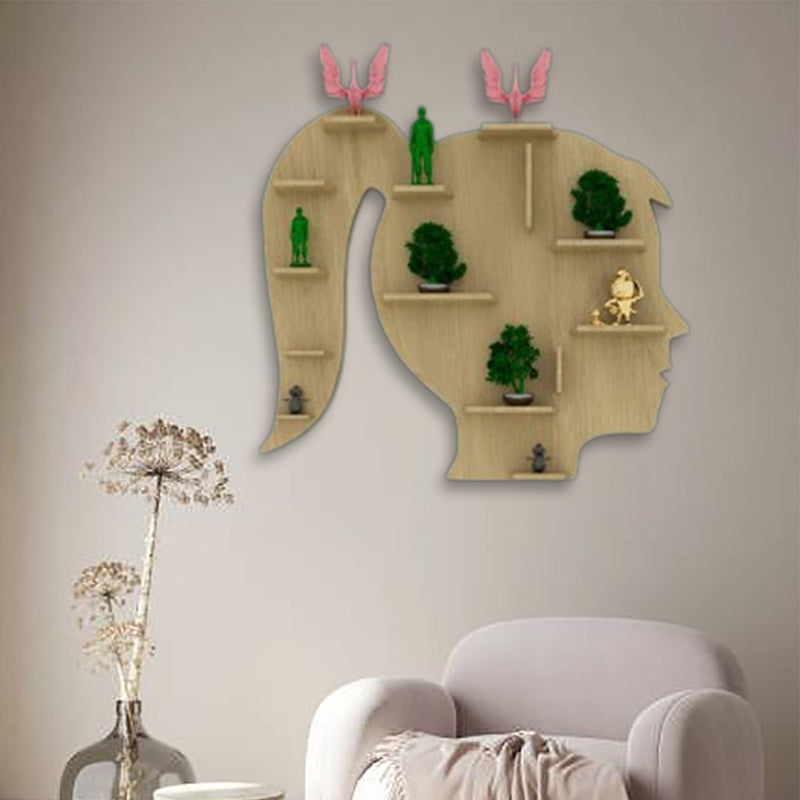 Oak Finish Girl Face Shaped Wall Shelf