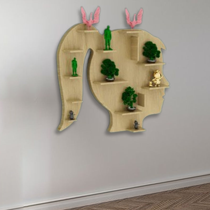 Oak Finish Girl Face Shaped Wall Shelf