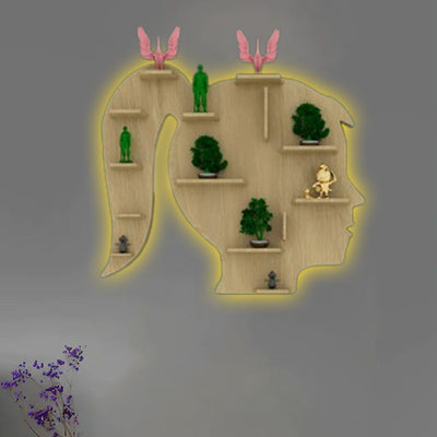 Oak Finish Girl Face Shaped Wall Shelf