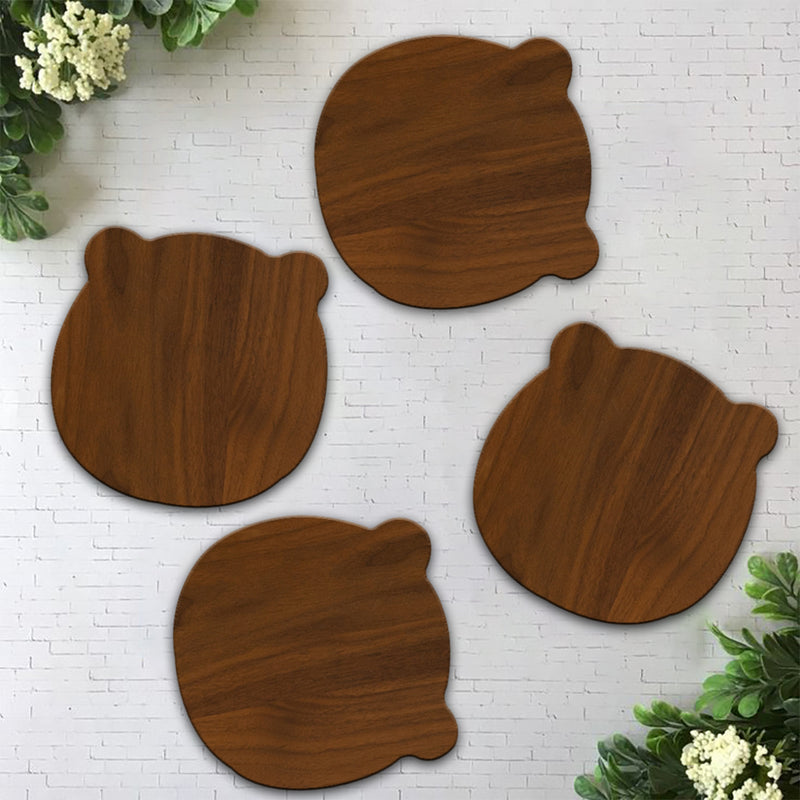 Bear Face Cut, Walnut Wooden Coaster , Set Of 4