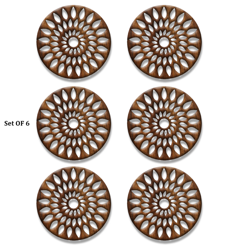 Stylish Wooden Tea Cup Coasters  ( Set OF 6 )