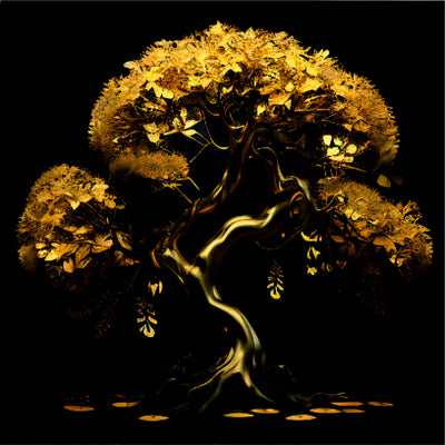 Golden Tree - Luxurious Abstract Art Floating Frame Canvas Wall Painting for Living Room or Home Decor