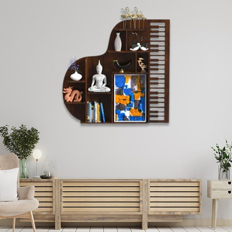 Piano shape Wood Wall Shelf / Book Shelf /  Walnut Wood