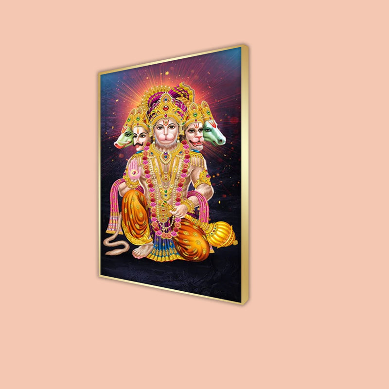Panchmukhi Lord Hanuman Floating Frame Canvas Wall Painting