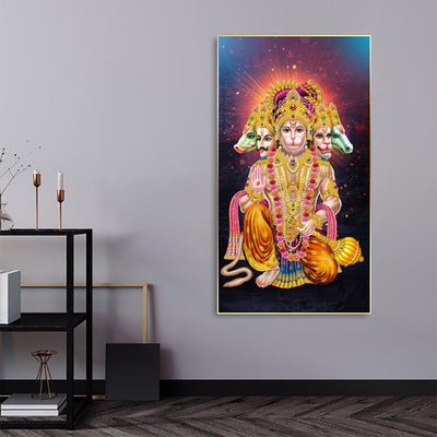 Panchmukhi Lord Hanuman Floating Frame Canvas Wall Painting