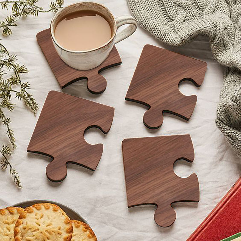 Walnut Wood Puzzle Tea Coaster , (Set of 4)