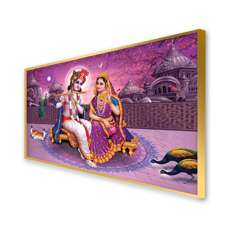 Lord Radha Krishna Beautiful Pink View Canvas Floating Frame Wall Painting