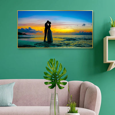 Romantic Couple In Beach Floating Frame Canvas Wall Painting