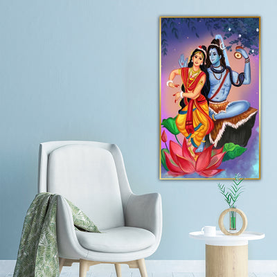 Shiv Parvati Dancing View Floating Frame Canvas Wall Painting