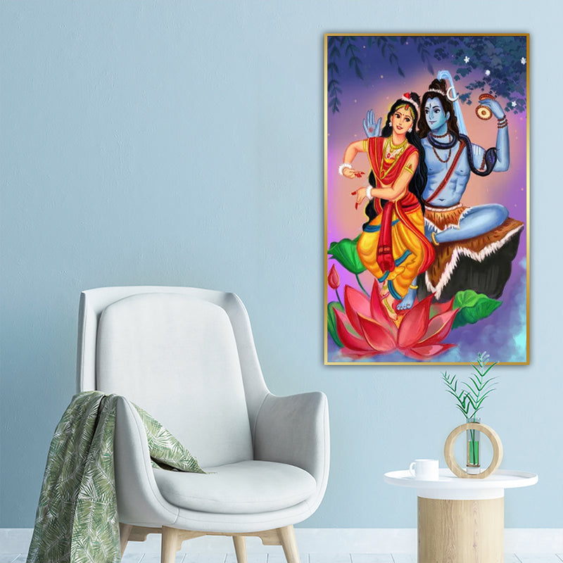 Shiv Parvati Dancing View Floating Frame Canvas Wall Painting