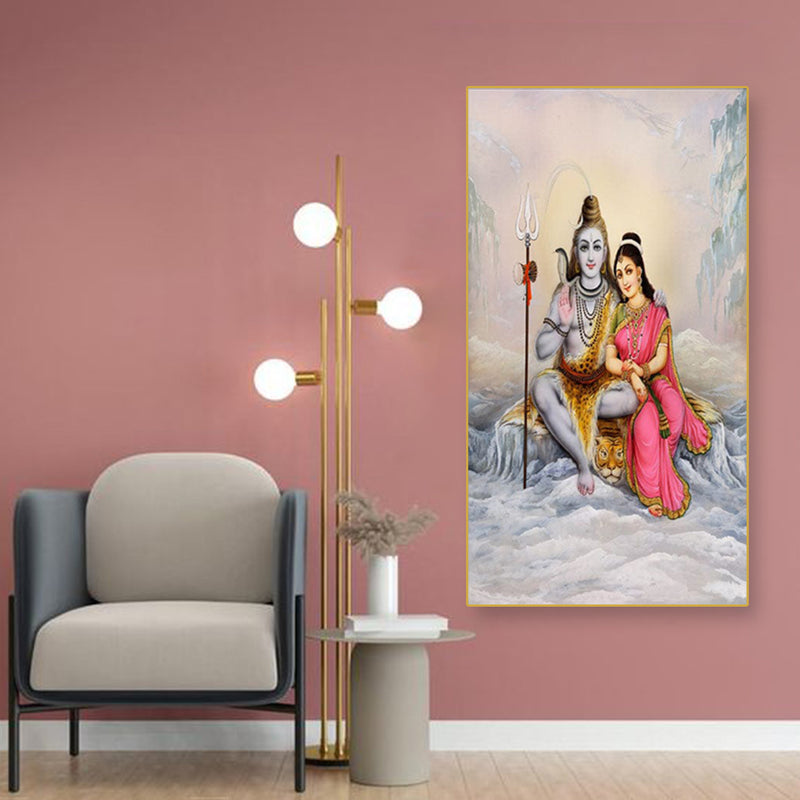 Shiva Parvati In Kailash Floating Frame Canvas Wall Painting