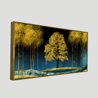 Beautiful Blue Sky and Golden Tree  Canvas Floating Frame Wall Painting