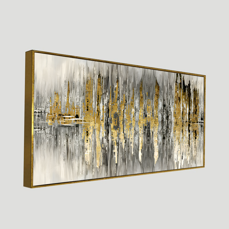 Modern Golden Abstract Design Premium Canvas Floating Frame Wall Painting
