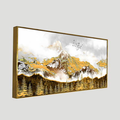Smoke Cloud Golden Mountain Peak Canvas Floating Frame Wall Painting