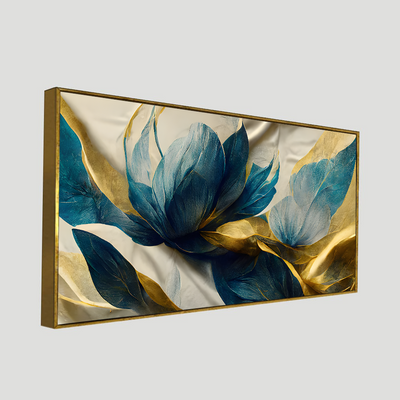 Beautiful Golden Flower and Waves Floating Frame Canvas Wall Painting