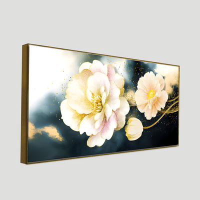 Golden Particles with Flower Premium Floating Frame Canvas Wall Painting