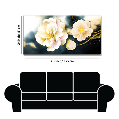 Golden Particles with Flower Premium Floating Frame Canvas Wall Painting
