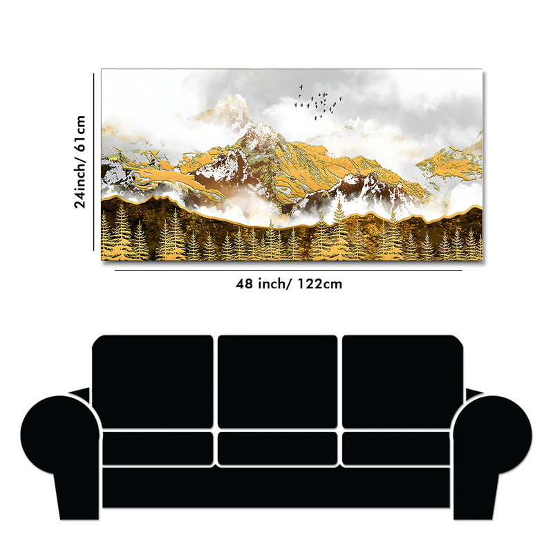 Smoke Cloud Golden Mountain Peak Canvas Floating Frame Wall Painting