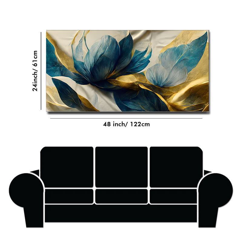 Beautiful Golden Flower and Waves Floating Frame Canvas Wall Painting