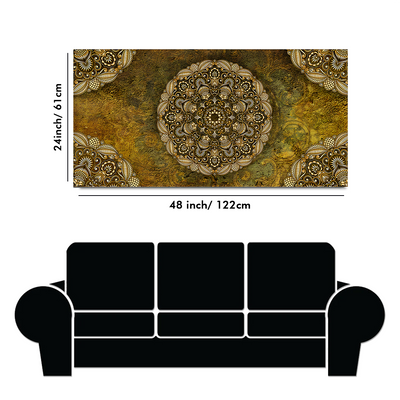 Golden Mandala Art Canvas Floating Frame Wall Painting