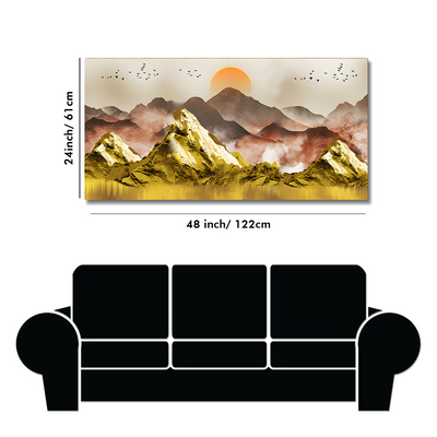 Golden Mountains and Birds Scenery Premium Floating Frame Canvas Wall Painting