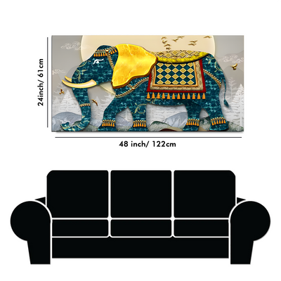 Classic and Royal Elephant with Golden Tusks Canvas Floating Frame Wall Painting