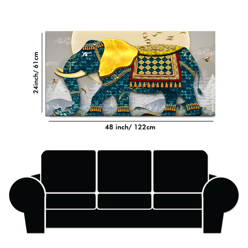 Classic and Royal Elephant with Golden Tusks Canvas Floating Frame Wall Painting