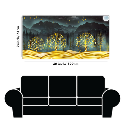 Golden Trees in Dark Forest Canvas Floating Frame Wall Painting