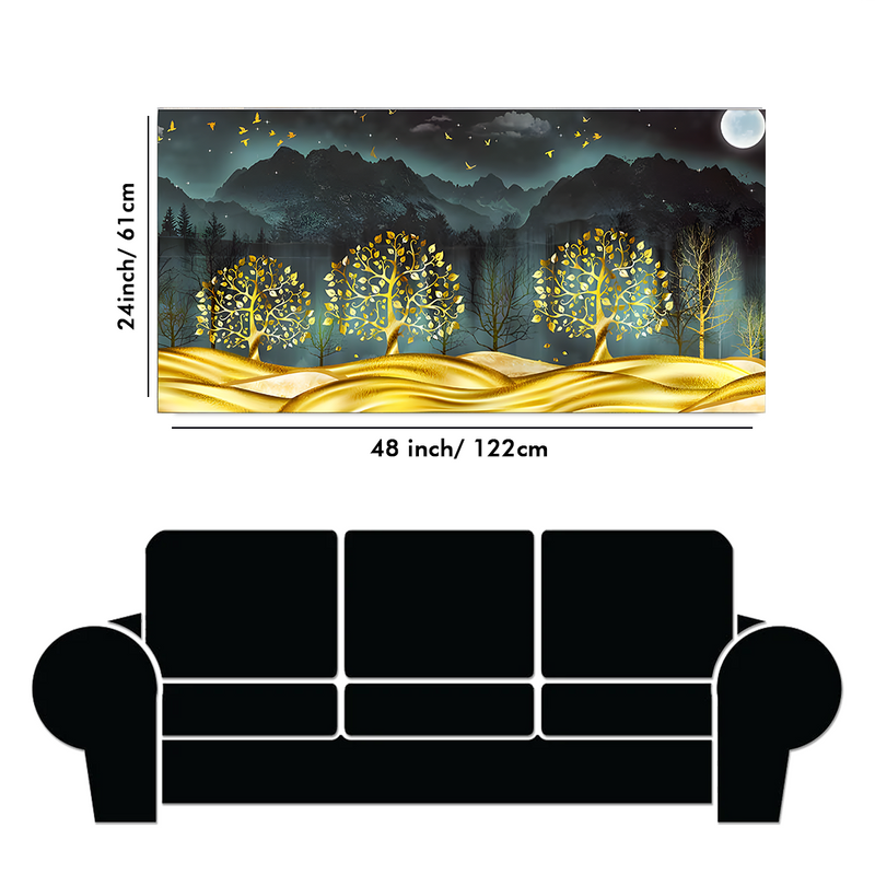 Golden Trees in Dark Forest Canvas Floating Frame Wall Painting