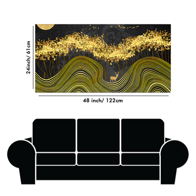 Miraculous Landscape with Golden Deer Texture Canvas Floating Frame Wall Painting