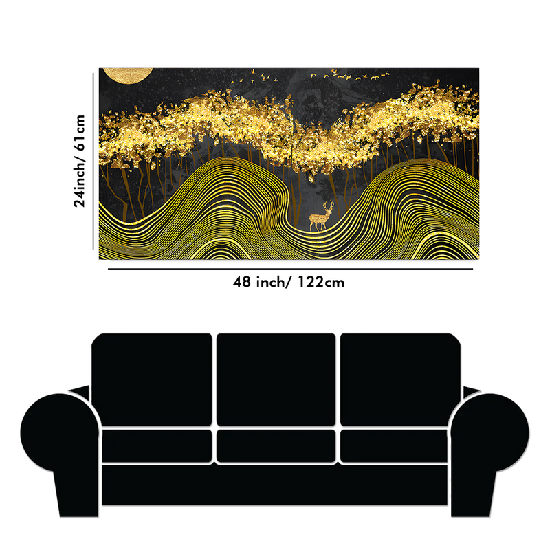 Miraculous Landscape with Golden Deer Texture Canvas Floating Frame Wall Painting
