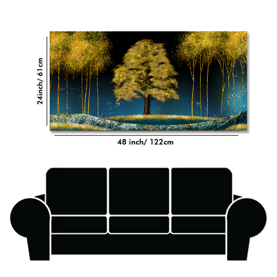 Beautiful Blue Sky and Golden Tree  Canvas Floating Frame Wall Painting