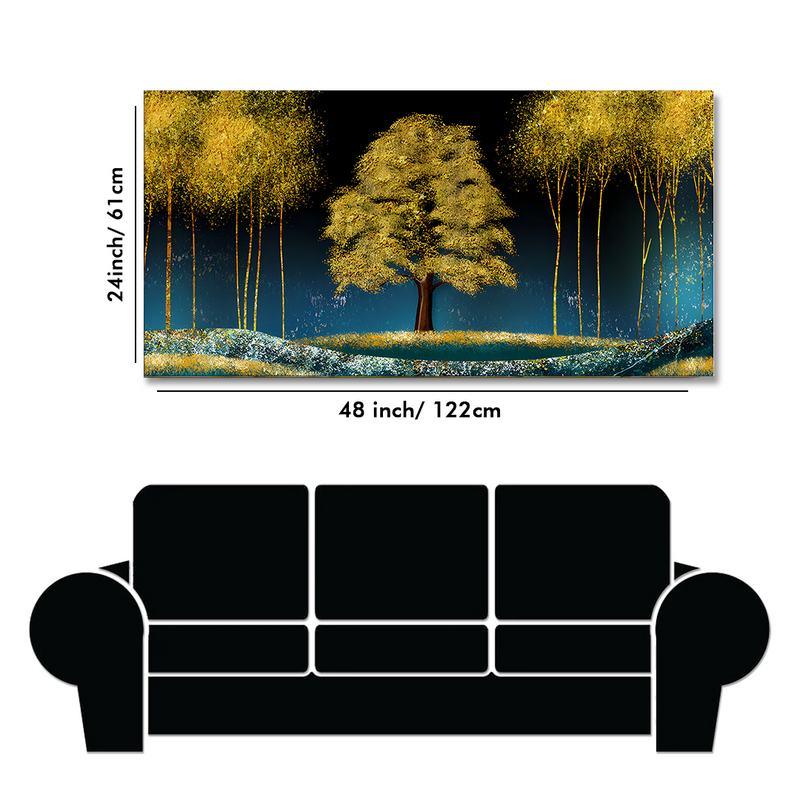 Beautiful Blue Sky and Golden Tree  Canvas Floating Frame Wall Painting