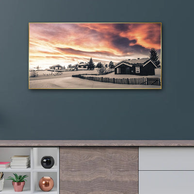 Snow Covered Huts Canvas Floating Frame Wall Painting