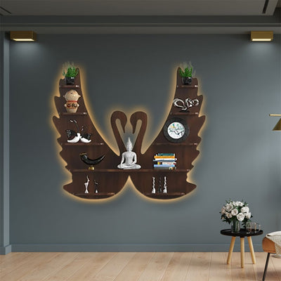 Swan shape Wooden Wall Shelf / Bookshelf / Walnut Wood
