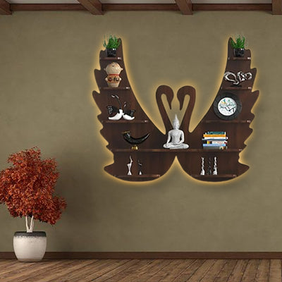 Swan shape Wooden Wall Shelf / Bookshelf / Walnut Wood