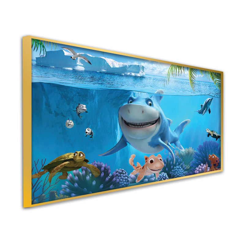 Baby Shark Under Sea Canvas Floating Frame Wall Painting