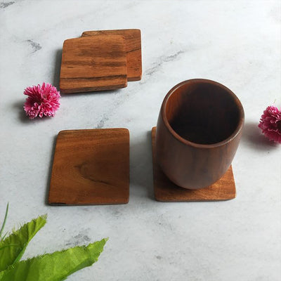 Square Wooden Coasters for Home and Office Decor, Heat Resistant Drink  Coasters for Coffee Table