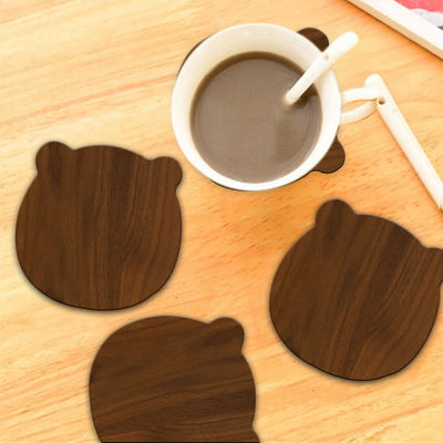 Bear Face Cut, Walnut Wooden Coaster , Set Of 4
