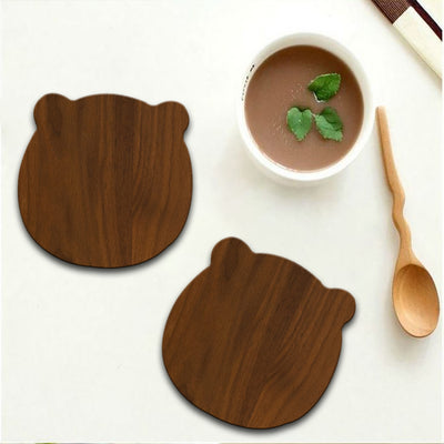 Bear Face Cut, Walnut Wooden Coaster , Set Of 4