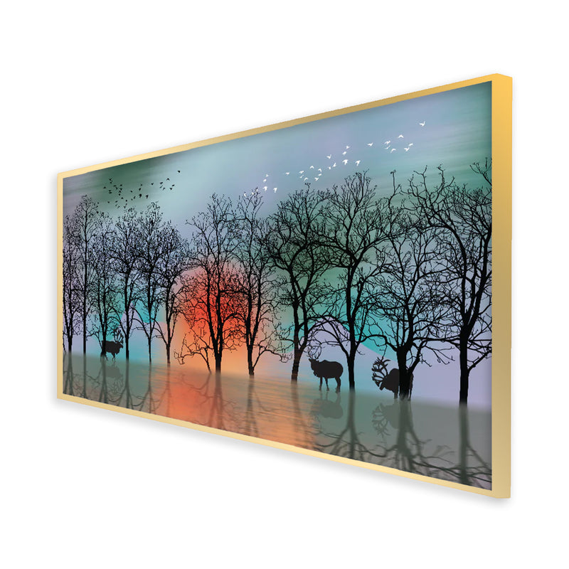 Autumn Tree & Water Canvas Floating Frame Wall Painting