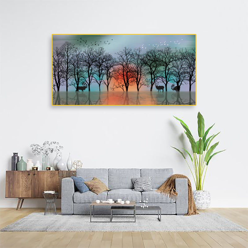 Autumn Tree & Water Canvas Floating Frame Wall Painting