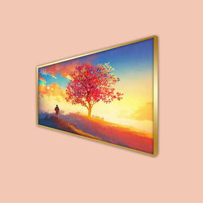 Sunrise Tree Scenery Canvas Floating Frame Wall Painting