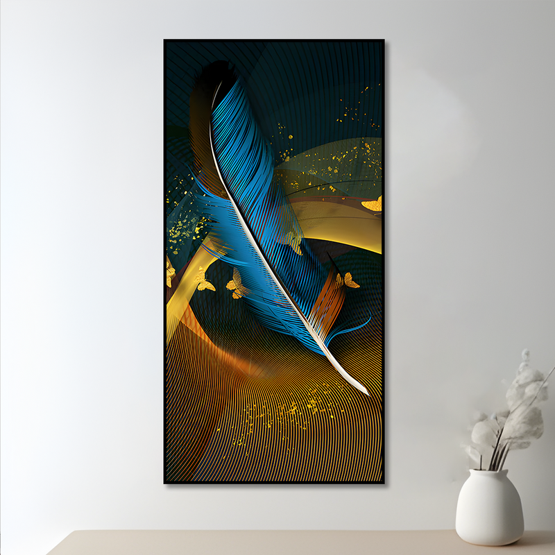 Modern Feathers and Beautiful Butterflies Premium Canvas Floating Frame Wall Painting
