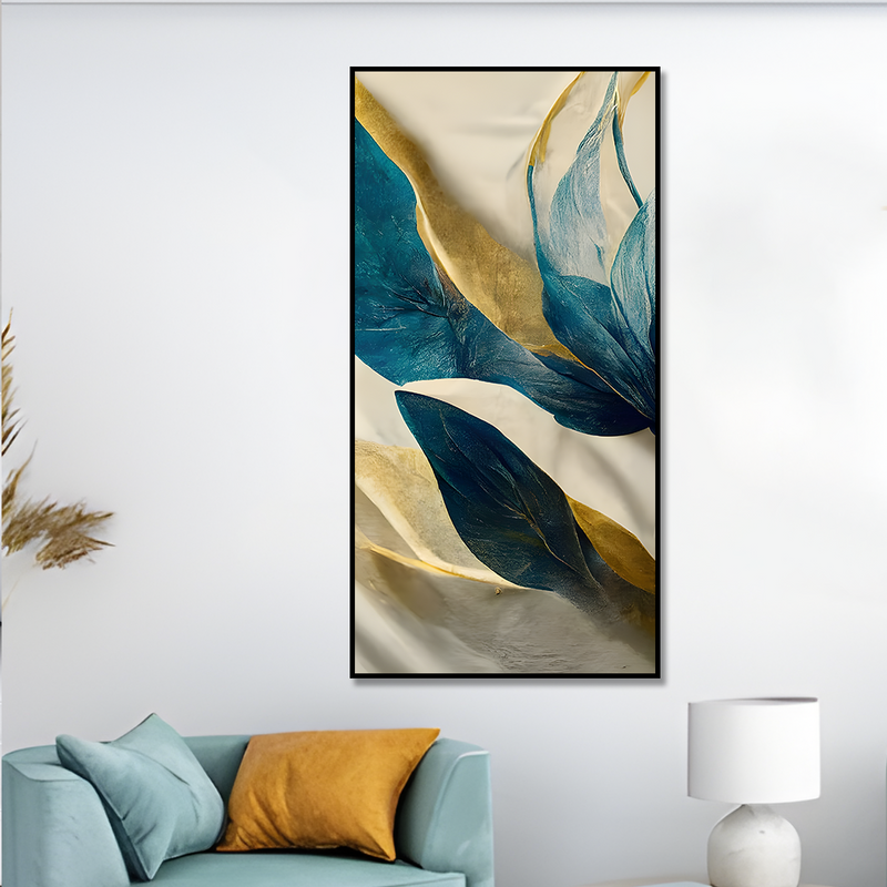 Premium Golden Flower and Waves Floating Frame Wall Painting