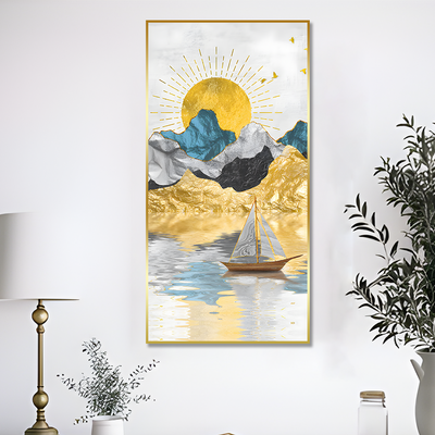 Golden Mountains and Beautiful Sunrise Scenery Floating Frame Canvas Wall Painting
