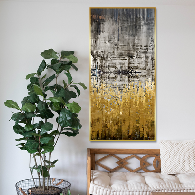 Modern Golden Abstract Textured Premium Floating Frame Wall Painting